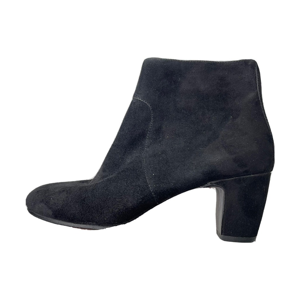 EILEEN FISHER Black Suede Ankle Booties Size 8 Side Zip Block Heel Boots EUC
